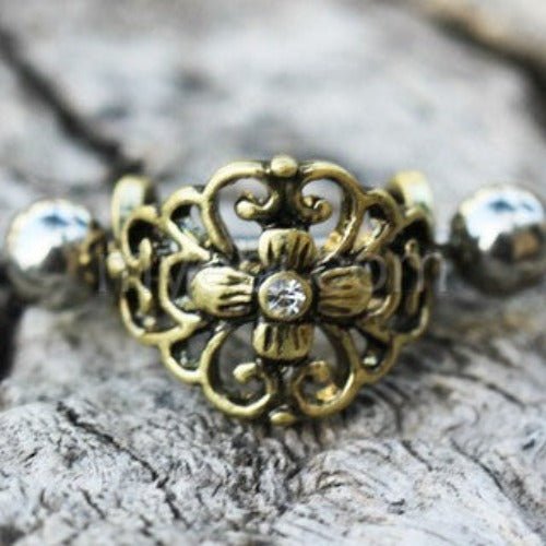 Antique Gold Gemmed Floral Cartilage Ear Cuff